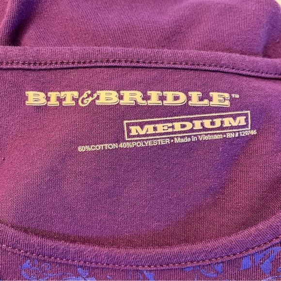 Bit & Bridle Womens Purple Long Sleeve Black Cross Rhinestone Pullover Shirt M - Picture 7 of 14